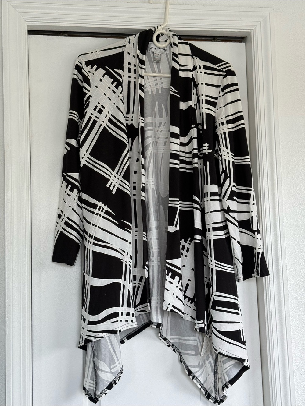 Joseph Ribkoff Black and White Open-Front Graphic Cardigan